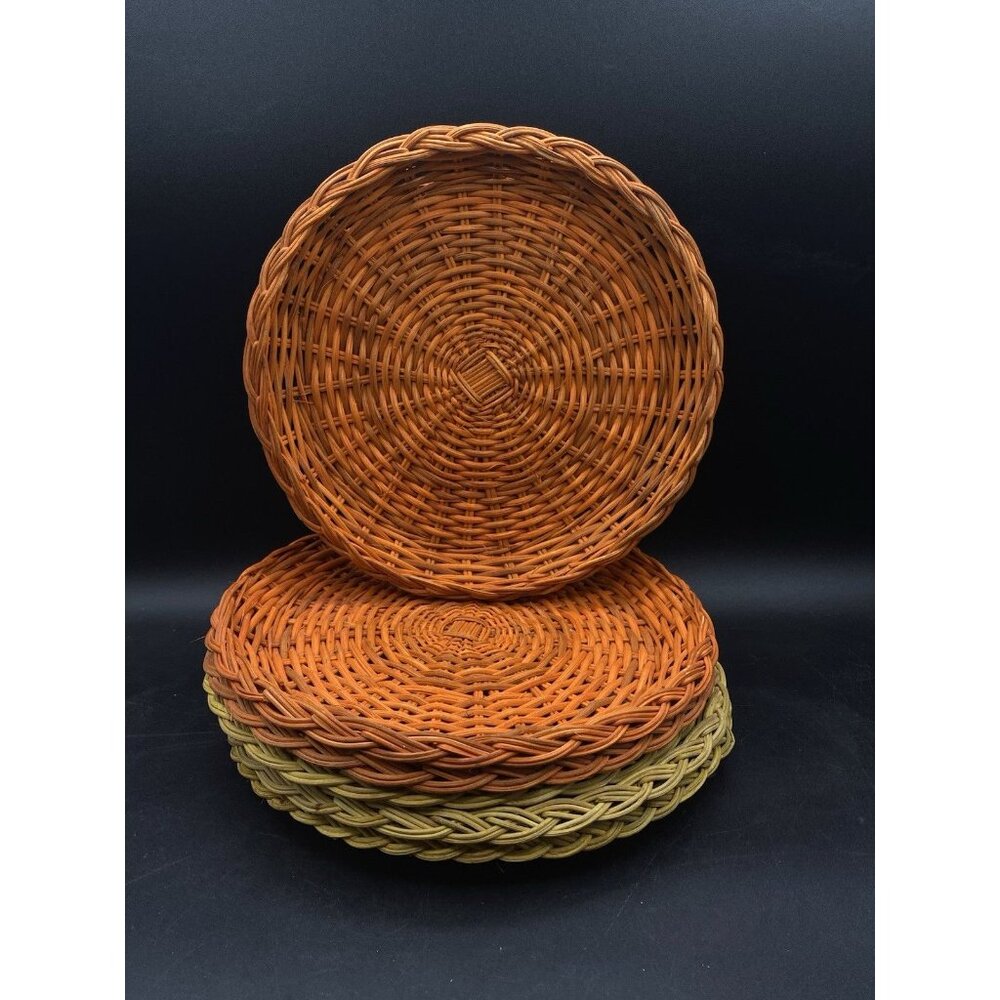 Woven Wicker Paper Plate Holders 9.5” Round Set of 6 Multicolored Hong Kong - Picture 4 of 7
